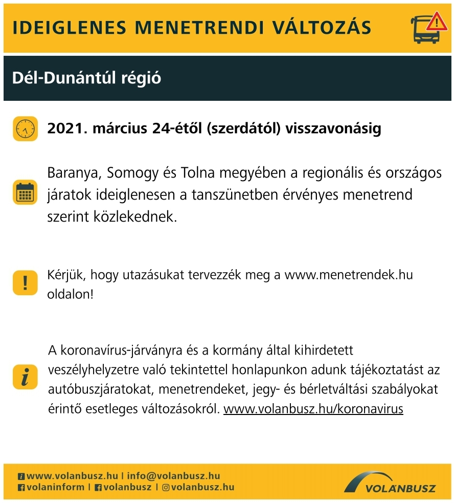 Tanszünetes menetrendet léptet életbe a Volánbusz a dél-dunántúli régióban 2 Screenshot 20210322 093305 Drive 2